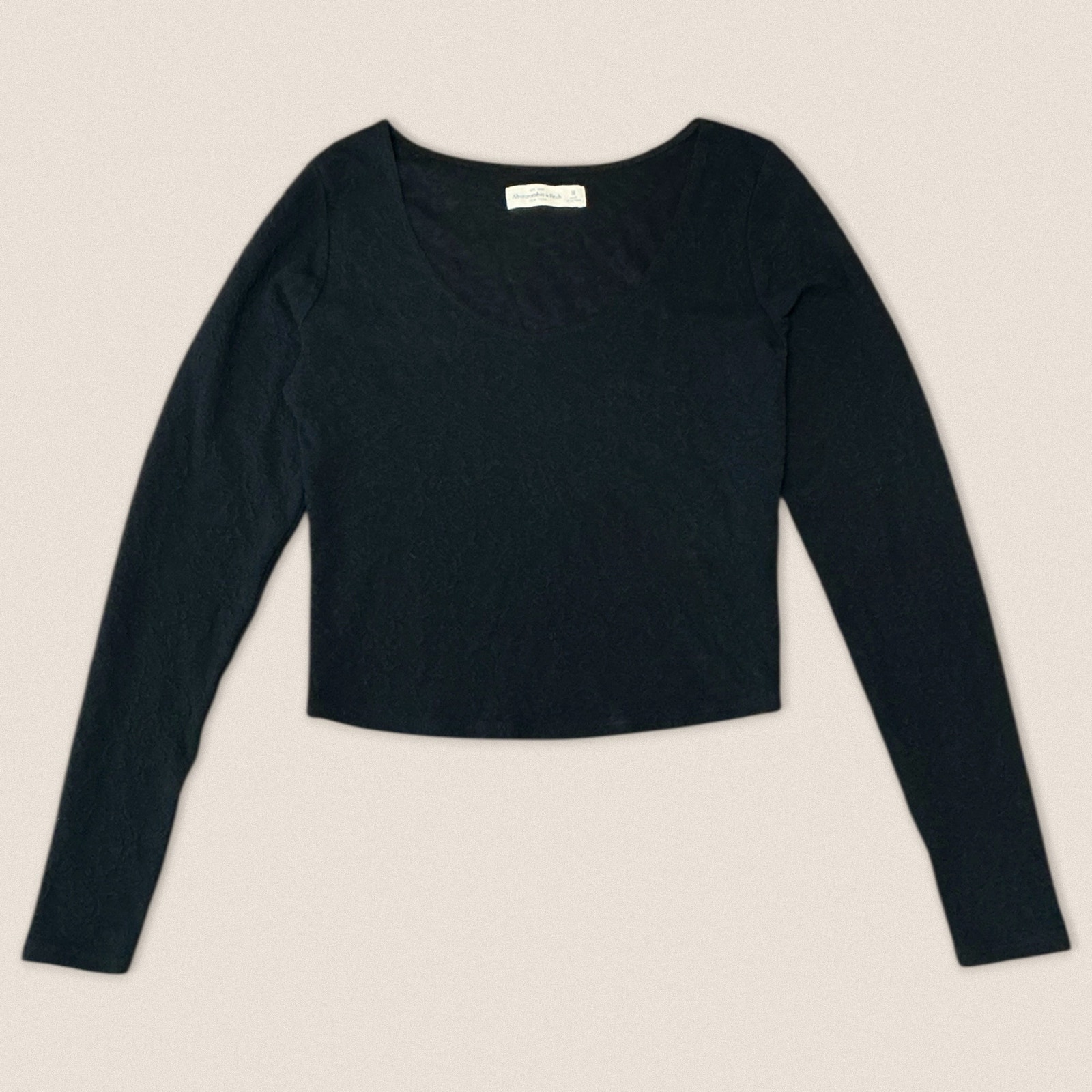 Abercrombie & Fitch Black Floral Lace Scoop Long Sleeve Top T-Shirt Size Medium